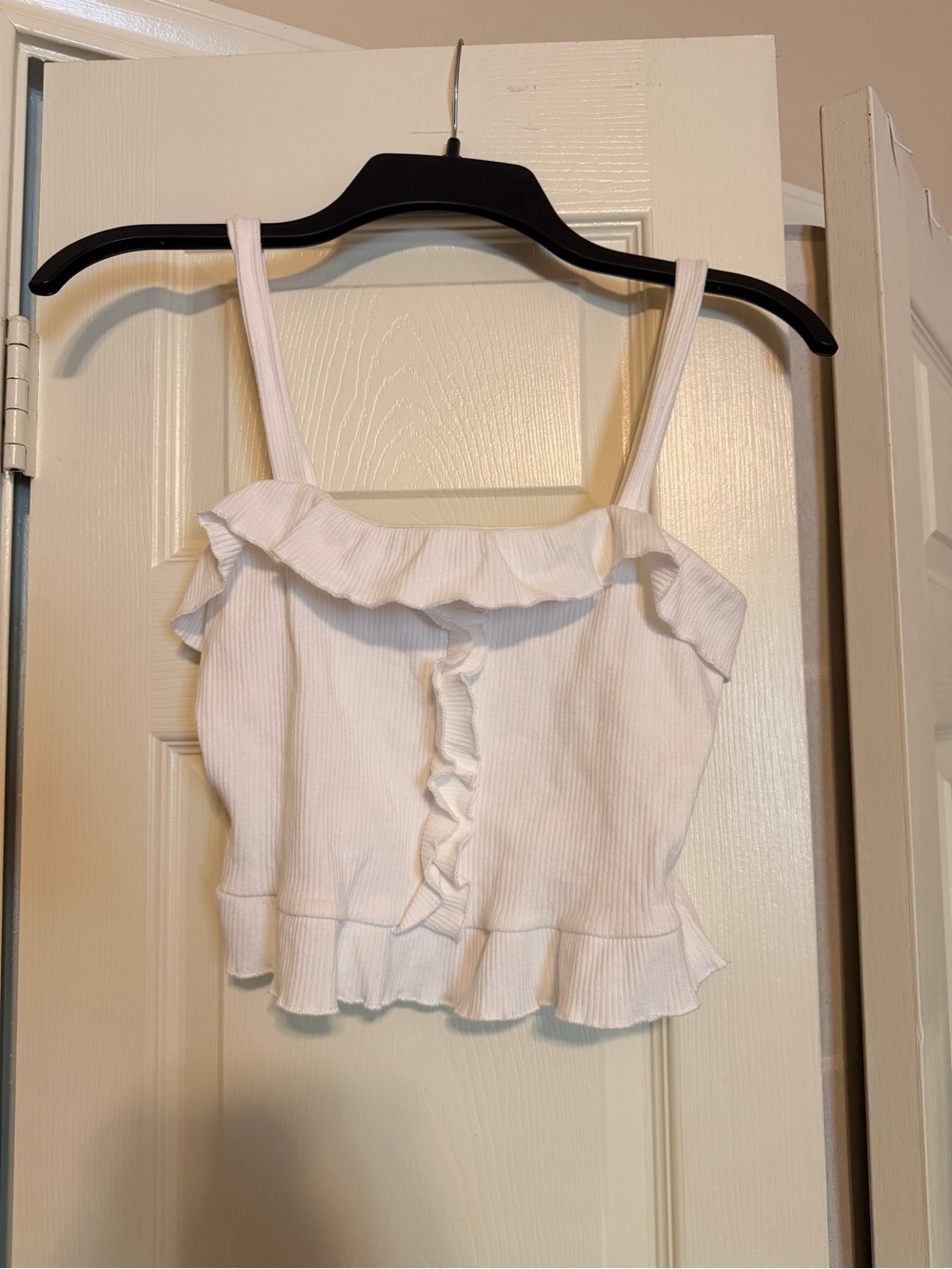White Ruffle Ribbed Camisole Tank Top